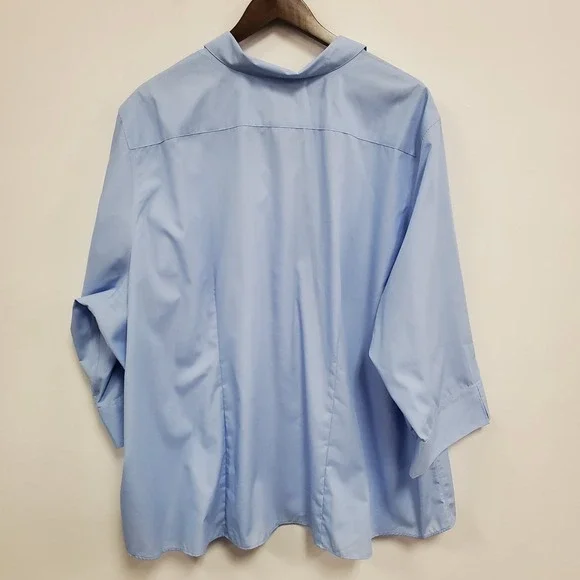 Lands End Womens Wrinkle Free 3/4 Sleeve Button Up Top Size 32W Blue Office - Picture 3 of 11